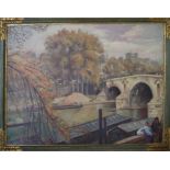 Emile BERNARD (1868-1941)
Le pont Marie, Paris 
Huile sur carton, signée en bas à gauche et datée (