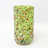 MURANO Vase, 20. Jh. Grünes Glas mit Ein- und Aufschmelzungen aus u.a. Silberfolie und polychromen
