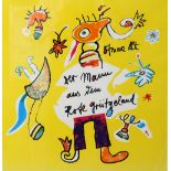 ALT, OTMAR (*1940): "Der Mann aus dem Grützeland", 20.Jh., Farbseriegraphie, Fabelwesen auf gelbem