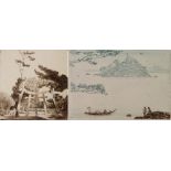 ORLIK, EMIL (1870-1932) 2 kolorierte Kupferstiche japanischer Landschaften, sign., 30x27/16x18,5,