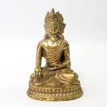 Bodhisattva aus Messing. TIBETO-CHINESISCH. 20. Jh. auf einem Lotustrohn sitzend dargestellt, H