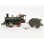 MÄRKLIN Dampflok, Spur 1,  Anfang 20.Jh., Uhrwerkantrieb. Grün und rot lithographiert,