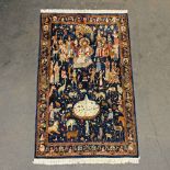 Aussergewöhnlicher Orientteppich. 20. Jh., 234x140 Bildteppich mit Figuren und exotischen Tieren auf