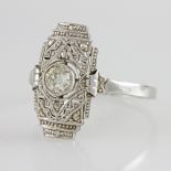 Damenring ART DECO WG 14 K besetzt mit 1 Altschliff Diamant ca. 0,25 ct und 8 Diamantrosen. Weite