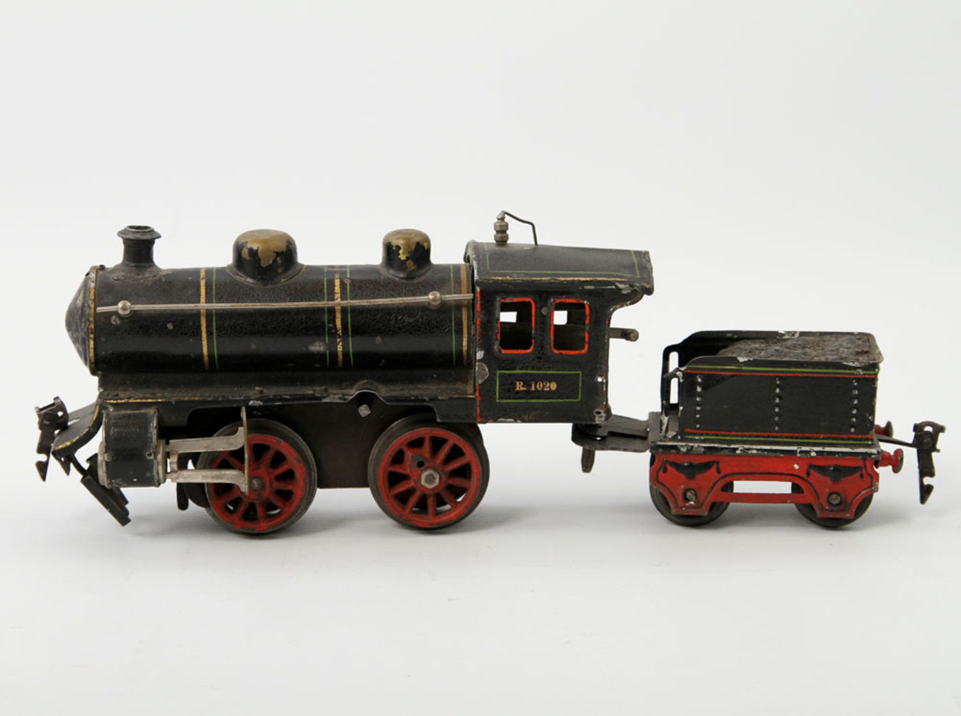 MÄRKLIN frühe Uhrwerklok bez. "R 1020", Anfang 20.Jh., Spur 0. Gemarkt und bezeichnet. Schwarzer