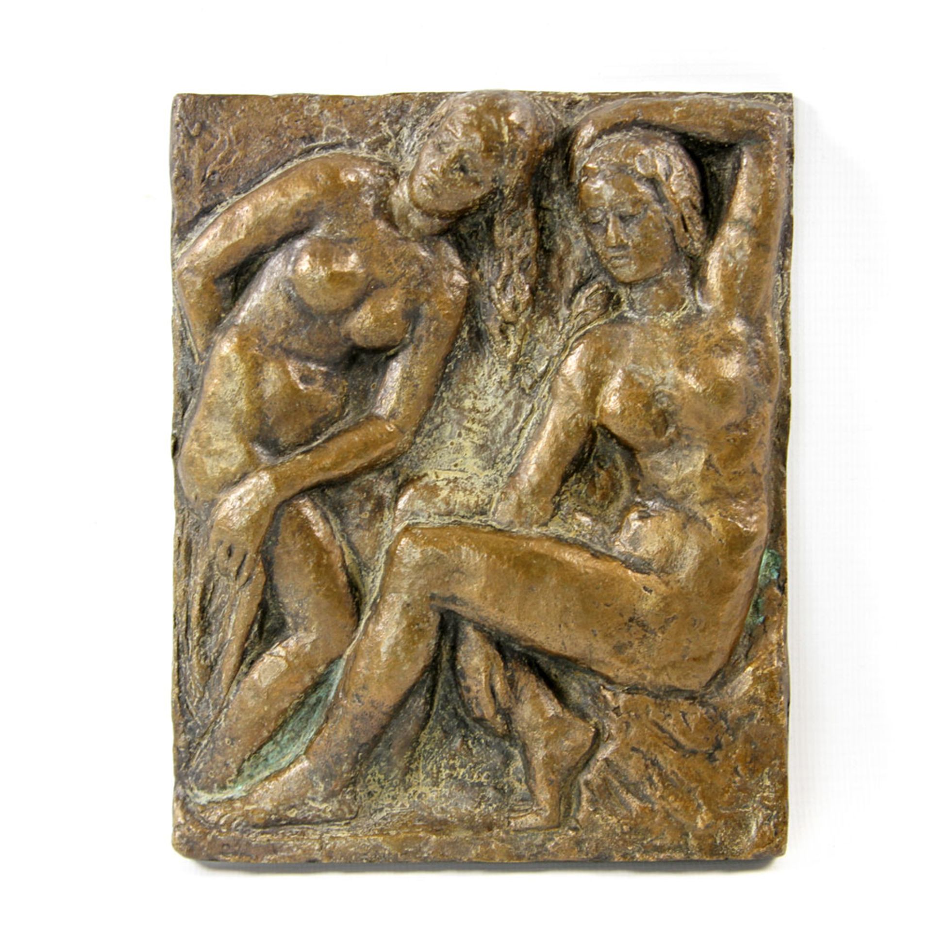 ANONYMER KÜNSTLER, ca. 1930er Jahre: Bronzerelief "Zwei Badende". Bronze, patiniert, rücks. Reste e.