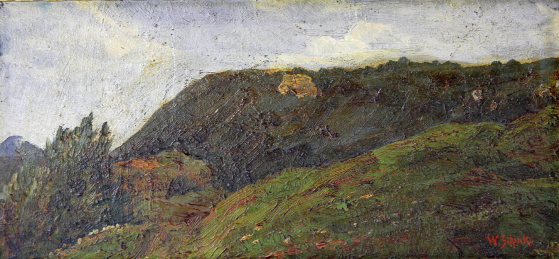 SCHINK, WILHELM (20. Jh.): Gebirgslandschaft im Sommer. Öl/Karton (altersspuren), u. rechts sign.,