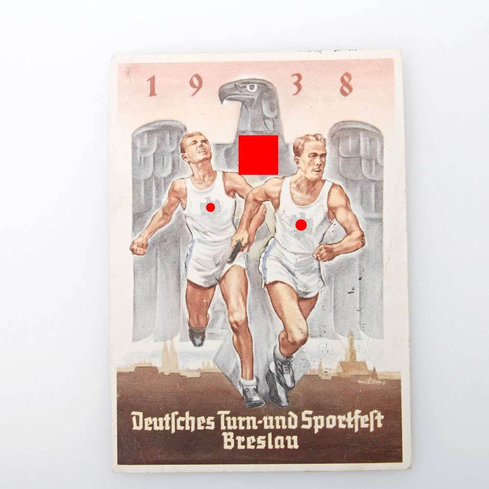 Postkarte - Propaganda III. Reich: Deutsches Turn- und Sportfest Breslau 1938, gelaufen,