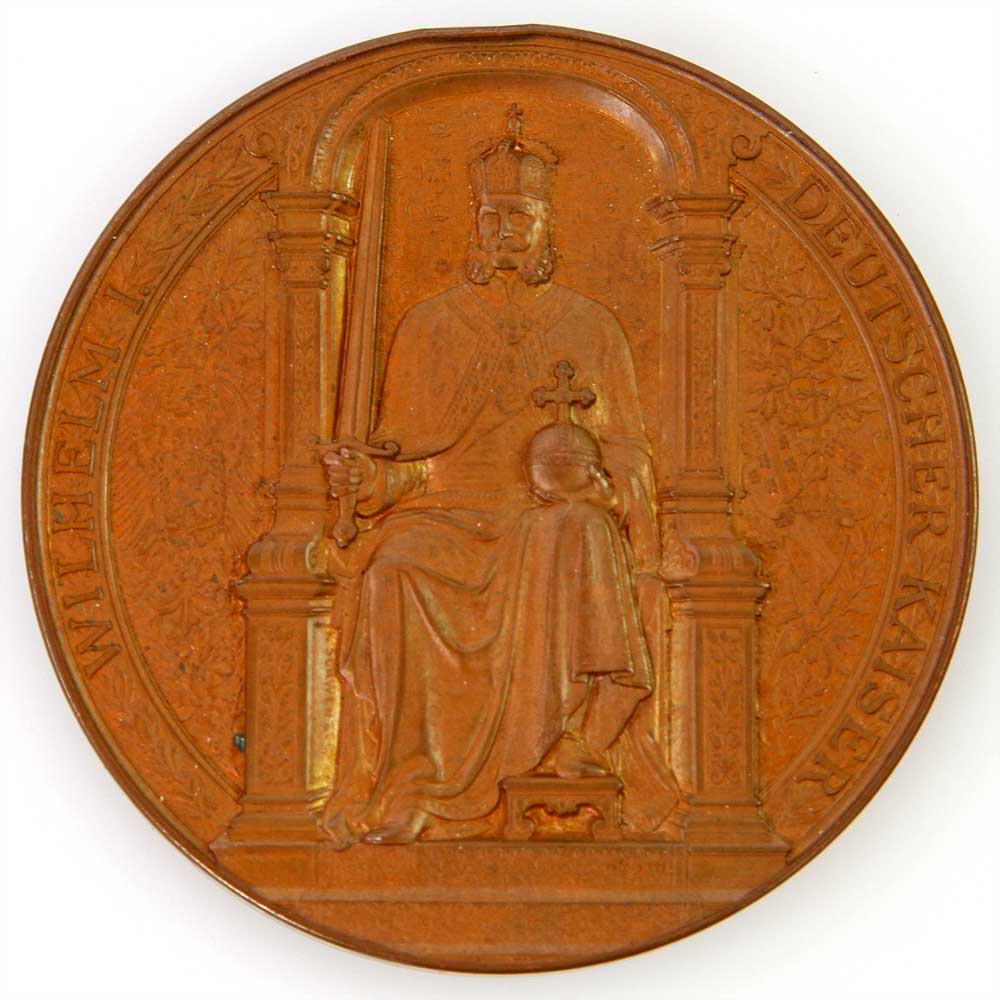 Bronzemedaille 1877 von Schwenzer auf den Einzug Kaiser Wilhelm I. in Strassburg, vz, Rf.