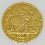 Deutsch Ostafrika - 15 Rupien 1916/T, Elephant, GOLD, J.728a, ss, Kurzgutachten Dr. Mehl.