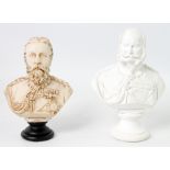 Konvolut - 2 Büsten Kaiser Wilhelm I. und Friedrich III., wohl Gips und Alabaster, Altersspuren