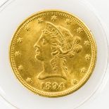 USA - 10 Dollars 1894 Neuprägung., GOLD, 16,38 Gramm, ss+/Rf.Aufrufpreis: 420 EUR