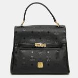 MCM VINTAGE elegante Henkeltasche. Schwarzes Heritage-Logo-Design mit seitl. Lederverstärkung,