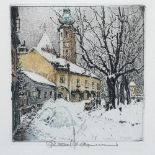 KASIMIR, Robert (1914-2002), Farbradierung 'Kirche'. Bleistiftsignatur, in der Platte dat. '19.
