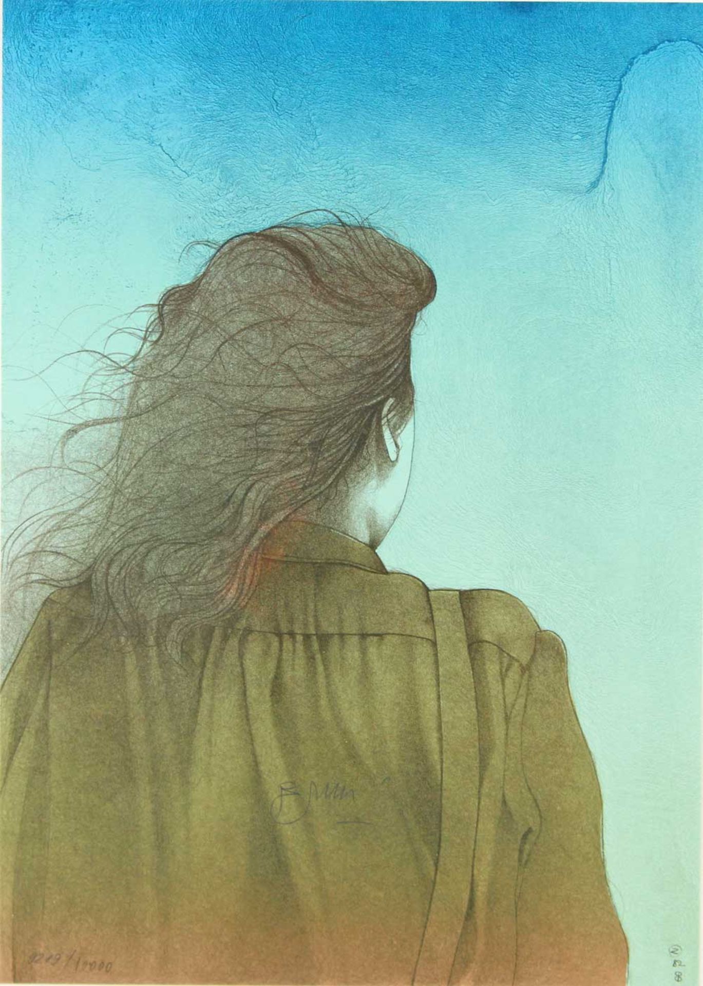 BRUNI, BRUNO (1935): Rückenansicht einer Frau mit braunem haar, 1982. 1 Bl. Farblithografie, u.
