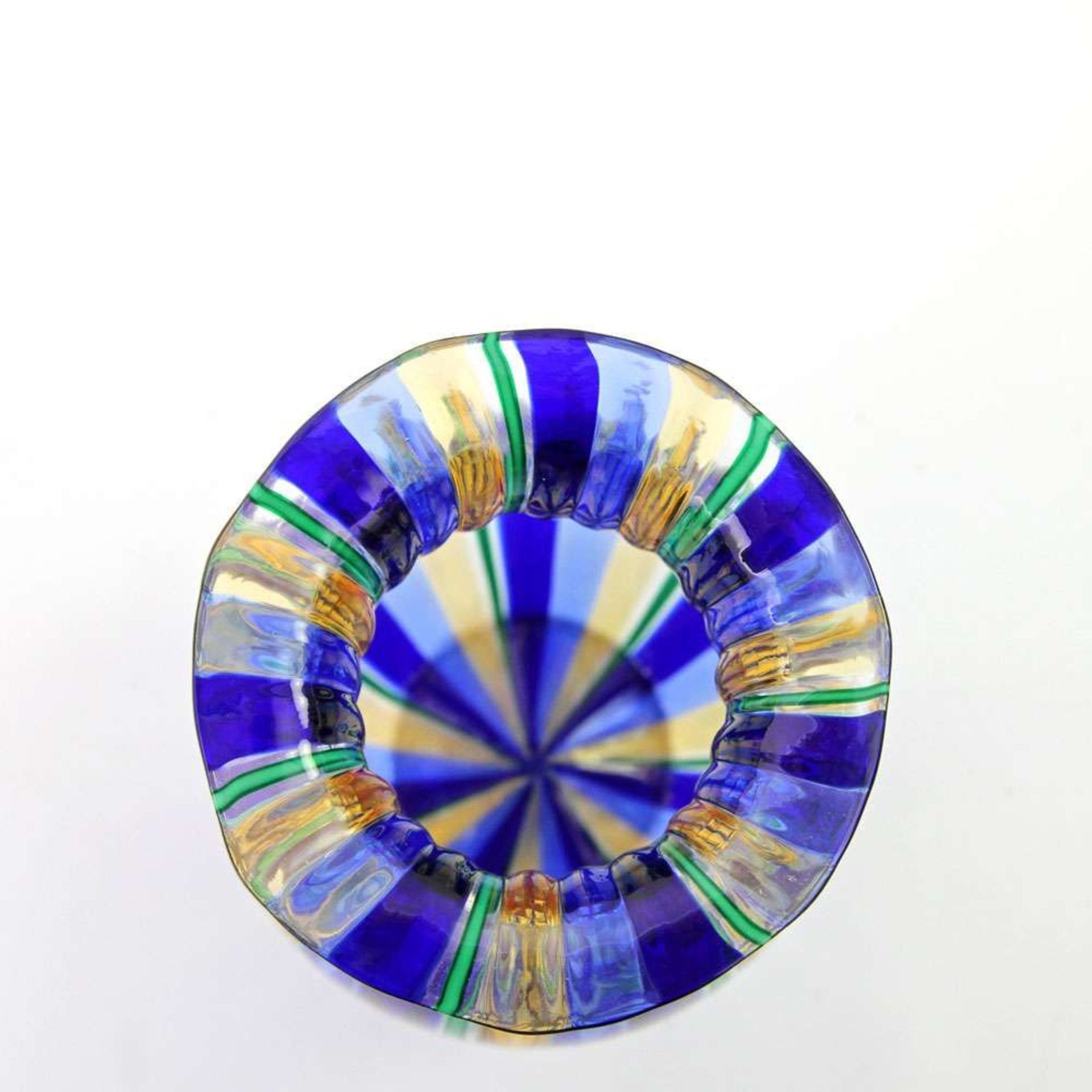 MURANO Vase "La Fornasetta" (?), 20. Jh. Balusterförmiger Korpus aus farblosem Glas mit blau-grün- - Bild 2 aus 2