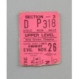 Bob Dylan, a concert ticket for 26th November 1965 at The Arie Crown Theatre, Chicago, Upper Level