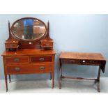 Mahogany dressing table of two short over one long drawer and a mahogany two drawer sofa table on