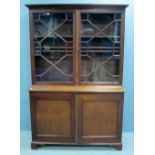 Mahogany bookcase cabinet, top with astragal glazed doors above base with two cupboard doors, to