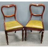 Five Victorian mahogany dining chairs on front turned legs with slip in seats