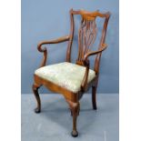 Late 18th/early 19th century Chippendale style arm chair with drop in seat, on cabriole legs