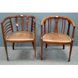 Two mahogany tub chairs, each with line inlay front square tapering legs to spade feet