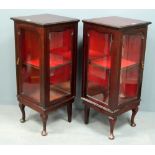 Pair of mahogany two side glazed display cabinets on cabriole legs