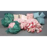 Selection of textiles/upholstery including curtains and various cushions Photos are attached of