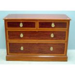 Mahogany and crossbanded chest of two short over two long graduated drawers to plinth base