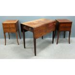 Mahogany Pembroke table and pair of mahogany bedside tables, each with two drawers