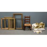 Rattan seated ladderback child's rocking chair, five gilt and wood frames and small selection of