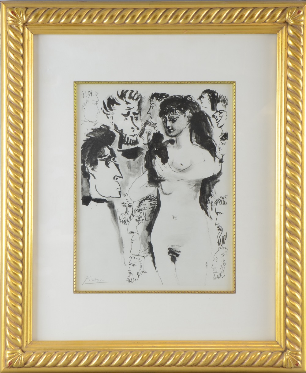 § Pablo Picasso (1881-1973) - Nude surrounded by faces, print published by Mourlot, 1954. bearing - Image 2 of 2