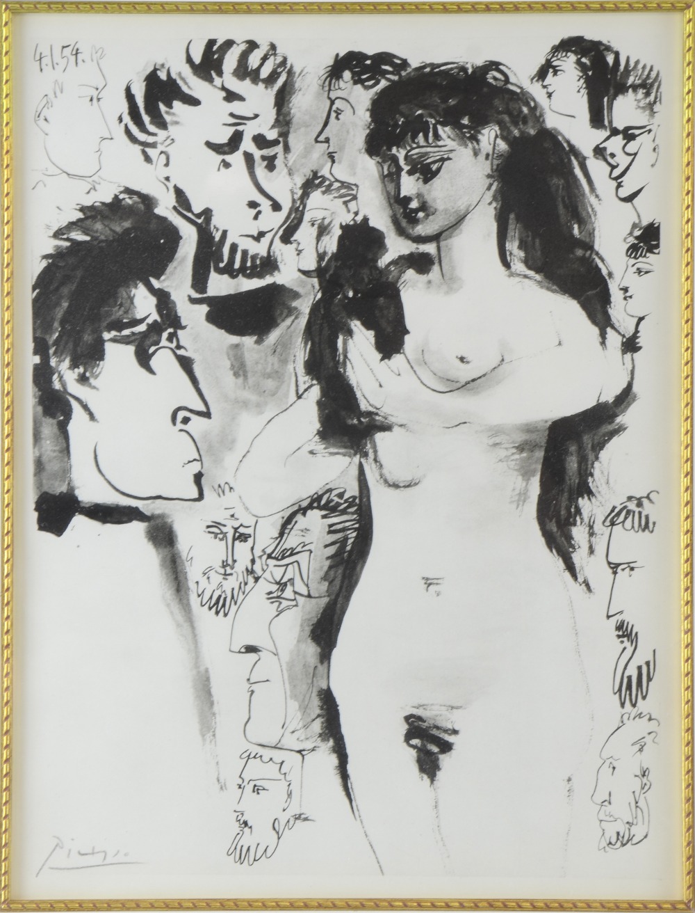 § Pablo Picasso (1881-1973) - Nude surrounded by faces, print published by Mourlot, 1954. bearing