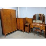 Waring & Gillow bedroom suite comprising wardrobe, compactum, dressing table, stool, bedside