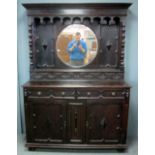 1920's oak dresser, top with mirrored back, base with two drawers and two cupboard doors