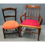 Mahogany framed armchair with drop in seat, and another chair