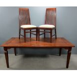 Country made stained pine refectory dining table and eight matching chairs