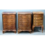 Pair of mahogany serpentine fronted bedside chests of four drawers to bracket feet, and a similar