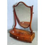 Mahogany shield shaped bedroom mirror, base with three drawers