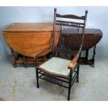 Oak gateleg table a small gateleg table and an oak framed armchair