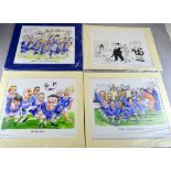Charles Griffin, three Chelsea Football club prints & an original hand drawn Charterhouse School