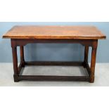 George III style  oak draw leaf table on turned supports and stretchered base, with some later