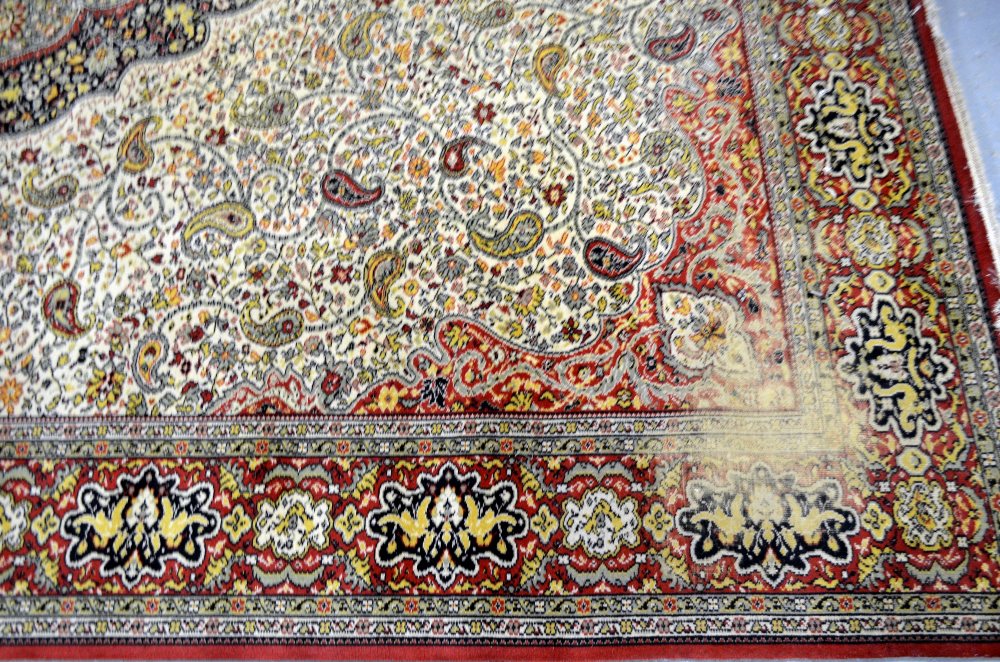 Large Persian cream ground carpet with central shaped medallion and floral motifs, multiple borders, - Image 6 of 7