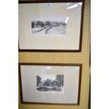 Two etchings by Harold Thornton of 'Yorkshire Dales' and 'Eynsford - Kent', each framed and glazed