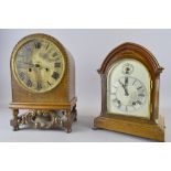 Oak mantle clock and another in mahogany Rubbed chapter ring size of three cotton reels  W H & S