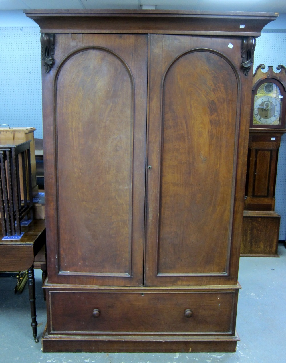 19th century Mahogany two door wardrobe over drawer to base