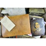 Two suitcases with contents to include early 20th century letters drawings  etc