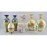 Pair of Doulton stoneware vases, a pair of Victorian vases, a pair of figural vases and a ceramic