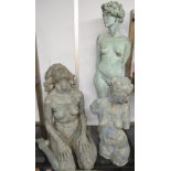 Plaster bust of a nude female and two others in resin