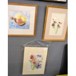 Anna Best - 'Three Graces' ink on paper and two indistinctly signed watercolours of flowers and a